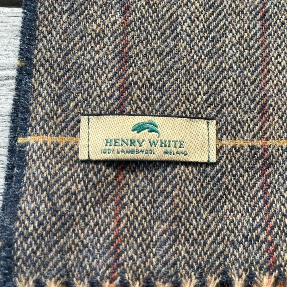 Henry White Dublin 100% Lambswool Plaid Fringed Wrap Scarf